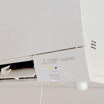 closeup of Mitsubishi ductless mini split