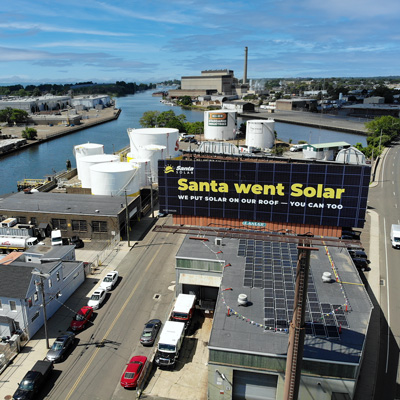 Santa Solar billboard above Santa Energy offices in Bridgeport